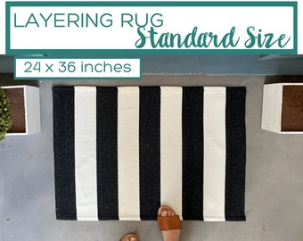 Black and White Striped Rug, Accent Rug, Doormat Layering Rug, Small Rug for Bathroom, Layered Doormat, Entryway rug, Small Rug Mat