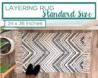 Black and White Rug, Boho Rug Runner, Doormat Layering Rug, Boho Area Rug, Modern Doormat, Outdoor Entry Mats, Boho Rug for Bedroom 24x36