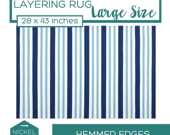 Navy and Light Blue Striped Rug, Coastal Porch Decor, Beach House Rug for Porch, Summer Doormat Layering Rug
