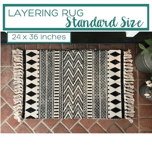 Black and White Pattern Area Rug, Doormat Layering Rug, Aztec Rug, Outdoor Entry Rug for Front Porch, Boho Area Rug, Indoor Entryway Rug