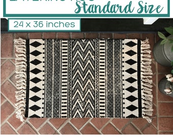 Black and White Pattern Area Rug, Doormat Layering Rug, Aztec Rug, Outdoor Entry Rug for Front Porch, Boho Area Rug, Indoor Entryway Rug