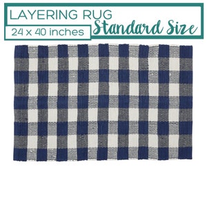 Navy Blue Area Rug, Navy Rug, Rag Rug, Navy and Cream Rug, Buffalo Plaid, Scatter Rug, Doormat Layering Rug, Farmhouse Rug, Summer Rug