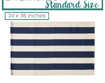 Navy and Cream Rug Blue, Doormat Layering Rug, Entryway Rug Striped, Washable Rug for porch, Small Rug for Bedroom, Striped Rug Small