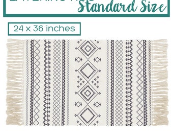 Grey and White Pattern Rug, Doormat Rug, Aztec Rug, Modern Doormat, Layering Rug for doormat, Outdoor Entry Rug for Front Porch, Boho Rug