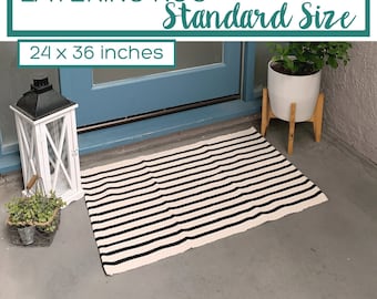 Black and White Striped Rug / Doormat Layering Rug / Small Accent Rug / Boho Area Rug / Layered Doormat / Modern Doormat / Outdoor Entry Rug