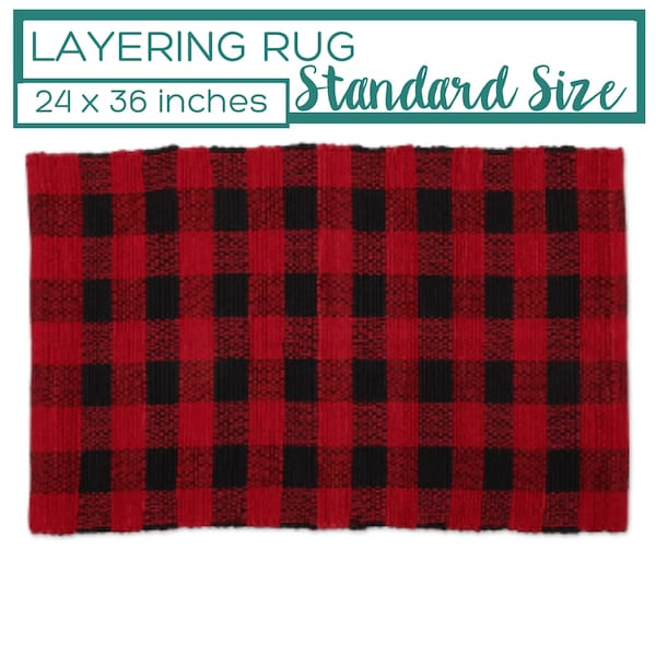 Plaid Layering Rug, Doormat Layering Rug, Christmas Rug, Rag Rug, Accent Rug, Buffalo Check Rug, Black and Red Area Rug, Christmas Decor