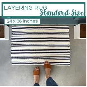 Navy Striped Accent Rug, Blue Rug Washable, Small Rug for Door Mat, Layered Doormat, Small Rug for Bathroom, Layering Rug Blue, Entryway Rug