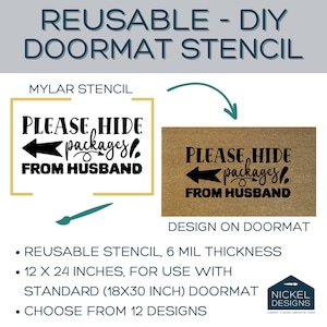 Doormat Stencil, Reusable Stencil for painting, Please Hide Packages from Husband, DIY Kit Adults, Craft Kit for Adults, Paint Own Doormat
