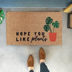 Plant Doormat, Monstera Front Door Mat, Hope You Like Plants, Funny Welcome Mat, Monstera Plant Gift for plant lovers, Cute Doormat