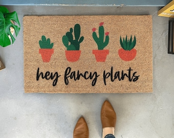 Hey Fancy Plants Doormat, Cactus Doormat, Plant Welcome Mat, New Home Gift, Succulent Doormat Summer, Front Door Mat, Gift for plant lover