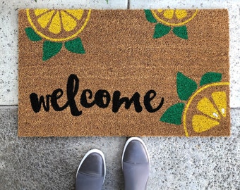 Lemon doormat, Lemon Decor, Spring Doormat Outdoor, Summer Doormat, Front door Decor, Summer decor outside, colorful doormat, Coir doormat