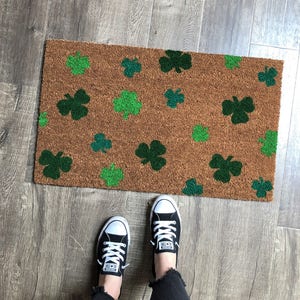 Shamrock Doormat, Outdoor Doormat, St. Patrick’s Day Doormat, Spring Doormat, Four Leaf Clover, Irish Decor, Front Porch Decor, Spring Porch