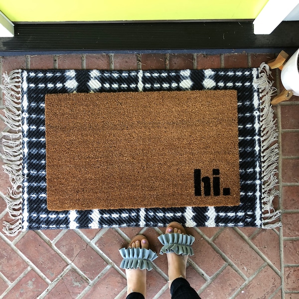 Modern hi. Doormat / Funny Doormat / Custom Welcome Mat / Housewarming Gift / Spring Doormat / Gift for Guy / Coir / Front Porch Decor