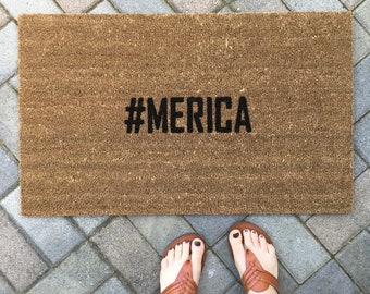 Merica paillasson, paillasson d'été, paillasson du 4 juillet, paillasson du 4 juillet, paillasson américain, paillassons d'extérieur, paillasson drôle, tapis de coco