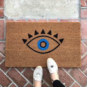 Evil Eye Doormat, Boho Doormat Layering Rug, Colorful Door Mat, Housewarming Doormat, Spring Doormat, Cute Doormat, Yoga Gift for her, Coir