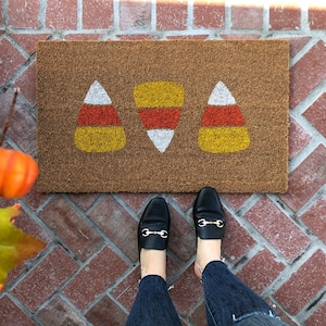 Halloween Doormat, Candy Corn Decor, Halloween Porch Decor, welcome mat for front porch, gift for halloween, doormat cute, layered doormats