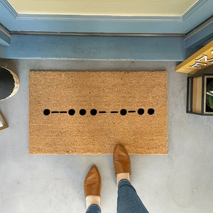 Morse Code Doormat Outdoor, Peace Welcome Mat, Housewarming Gift for friend, Gift for Guy, Father's Day Gift, Unique Door Mat, Large Doormat