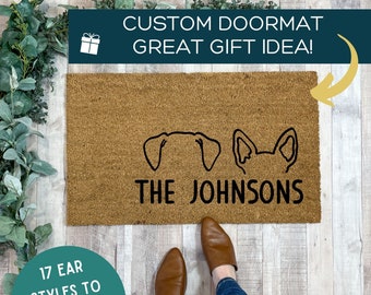 Custom Dog Doormat, Dog Ear Door mat, Personalized Dog Gift, Last Name Doormat for New Home, Dog Welcome Mat, Dog Breed Gift for New Dog