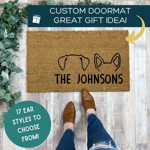 Custom Dog Doormat, Dog Ear Door mat, Personalized Dog Gift, Last Name Doormat for New Home, Dog Welcome Mat, Dog Breed Gift for New Dog