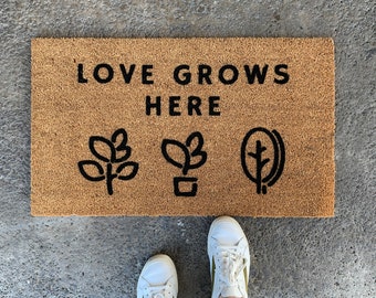 Plant Doormat, Love Grows Here Doormat, Cactus Doormat, Succulent, Door Mat, Doormat Outdoor, Summer Doormat, Spring Porch Decor, Coir Mat