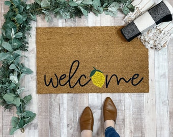 Summer Doormat, Lemon doormat, Outdoor Welcome Mat ,Lemon Decor, Nickel Designs, Unique Welcome Mat, Front Porch Decor, Large Doormat Rug