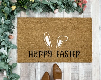 Bunny Doormat, Easter Doormat, Outdoor Welcome Mat, Spring Doormat, Doormat Layering Rug, New Home Gift, Easter Door Decor, Bunny Mat