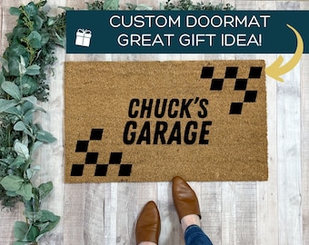 Custom Doormat Garage, Personalized Gift for Dad, Fathers Day Gift for Grandpa, Birthday Gift for him, Personalized Doormat Outdoor