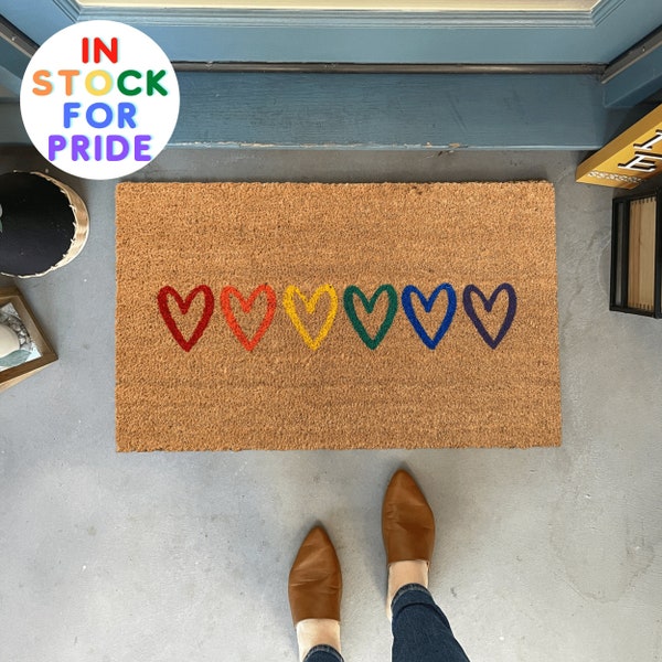 Heart Doormat / Gay Pride Doormat / LGBT Pride / Trans Pride Gift / Outdoor Doormat / Housewarming Gift / Newlywed Doormat / Rainbow Gift