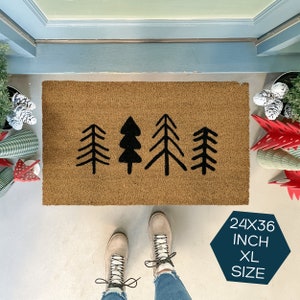 Double Front Door Mat, Large Christmas Doormat, Winter Doormat,  Holiday Door Mat, Rustic Christmas Decor, Doormat with tree, Modern Doormat