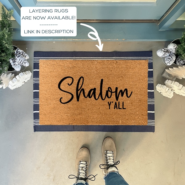 Shalom Yall Doormat, happy hanukkah decor, Doormat Hanukkah Decorations, chanukah decorations, Jewish Housewarming GIft, Chanukah Door Decor
