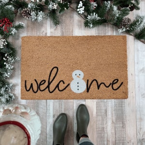 Snowman Doormat, Winter Doormat, Christmas Doormat, Patio Decor, Holiday Door Mat, Snowflake Door Decor, Doormat for Front Porch, Coir Mat
