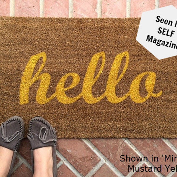 hello Doormat, Unique Doormat, Spring Doormat, Rustic Front Porch Decor, Outdoor Rug, Layering Rug, Front Door Mat, Colorful Doormat Cute