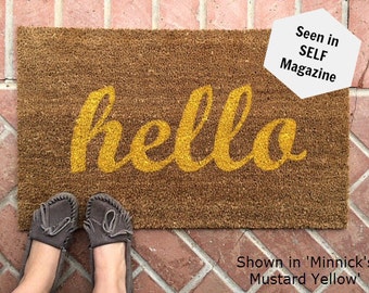 hello Doormat, Unique Doormat, Spring Doormat, Rustic Front Porch Decor, Outdoor Rug, Layering Rug, Front Door Mat, Colorful Doormat Cute