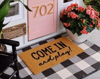 Mini Playhouse Doormat, Let's Play Welcome Mat, 24 Inch Small