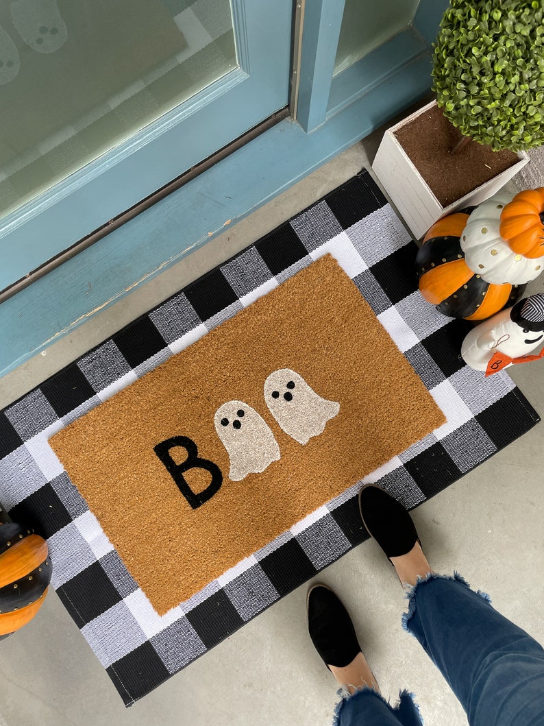 Halloween Doormat Ghost Doormat Ghost Decor Halloween Etsy
