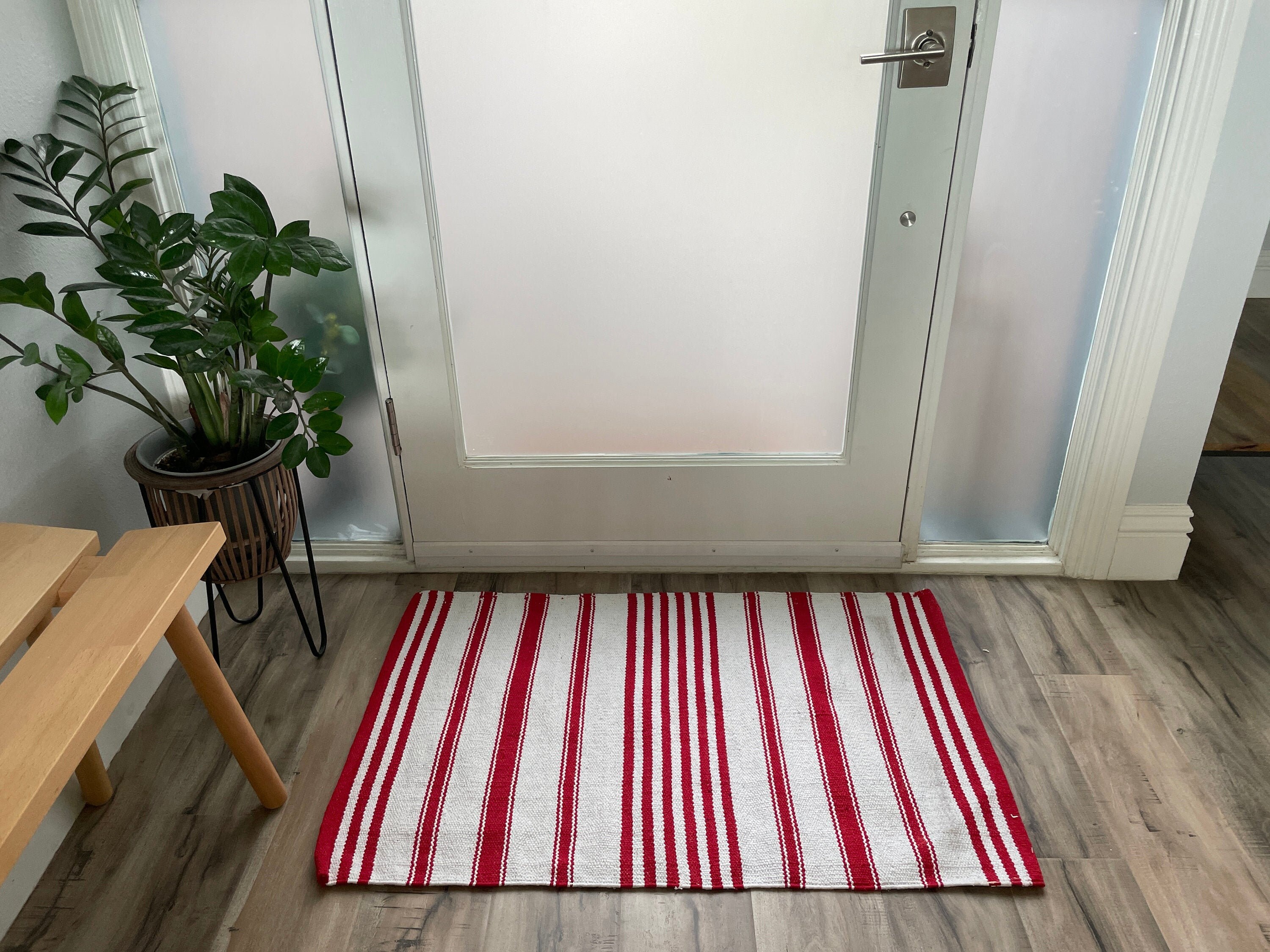 Red and White Striped Rug / Doormat Layering Rug / Small Etsy