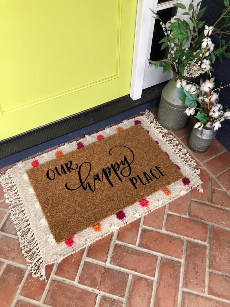 Our Happy Place Doormat / Farmhouse Doormat / Custom Etsy