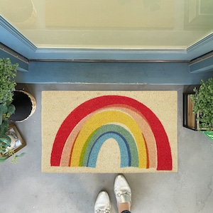 Rainbow Doormat Summer, Spring Welcome Mat, Gay Pride Doormat, LGBT Pride Decor, Trans Pride Gift, Gay Housewarming Gift Rainbow, Coir Mat