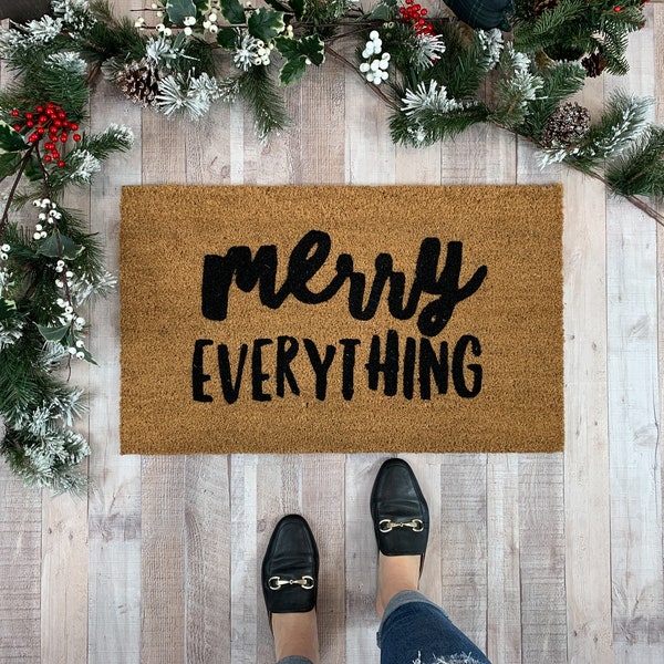 Merry Everything Funny Christmas Doormat, Holiday Welcome Mat, Winter Porch Decor, Front door Mat, Rustic Holiday Decor, Outdoor Entry Mat