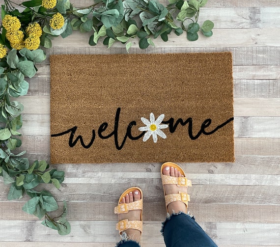 Embossed Boho Natural Coco Coir Non-slip Welcome Door Mat for Home Entryway  Entrance, Indoor Outdoor Front Door, Outside Porch, Decor Gift 