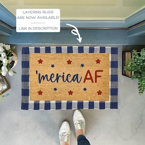 Merica AF Patriotic Doormat, Funny Summer Welcome Mat With Red & Blue ...