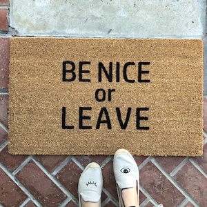 Be Nice Or Leave Doormat, Funny Doormat Outdoor, Housewarming Doormat, Rude Door Mats, New Home Gift for couple, Front Door Mat, Doormat rug image 1