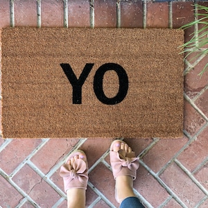YO Doormat, Summer Porch Decor, Simple Doormat, Modern Welcome Mat, Cute Doormat, Coir Doormat, Front Door Mat, Nickel Designs, Coir Doormat