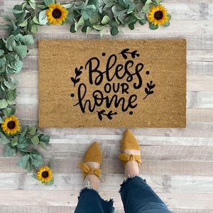 Bless our Home Door Mat, Christian Doormat Large, 24x36 Welcome Mat, Religious Doormat, Bless our home sign, Christian Decor Farmhouse Style