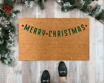 Merry Christmas Doormat, Winter Doormat, Front Doormat, Holiday Door Mat, Retro Christmas Decor, Holiday Hostess Gift, Holiday Rug for porch