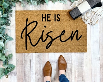 He Is Risen Doormat Easter, Christian Doormat, Outdoor Welcome Mat, Easter Gift, Religious Doormat Large, Christian Decor for porch