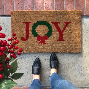 Holiday doormat, Rustic Holiday Decor, Double Doormat Outdoor, Christmas Doormat, Christmas Wreath, Winter Doormat Large, Joy Welcome Mat