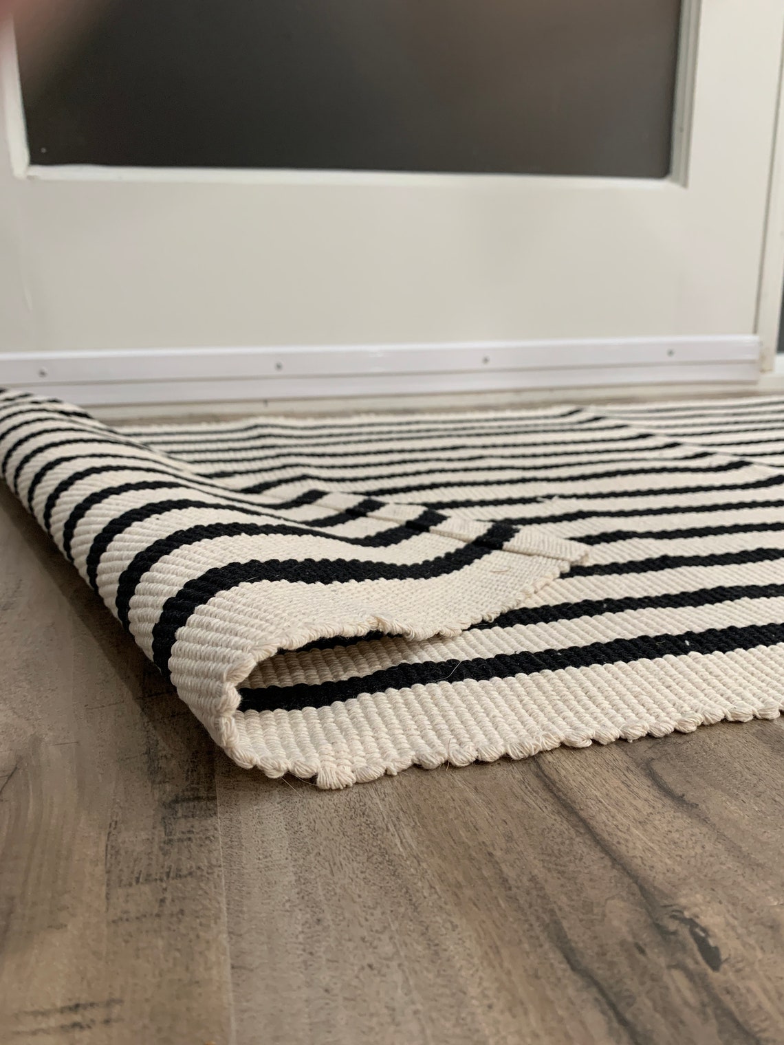 Black and White Striped Rug / Doormat Layering Rug / Small Etsy