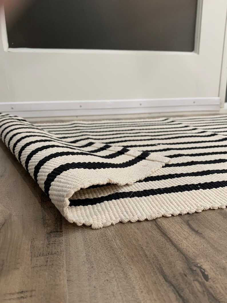 Black and White Striped Rug / Doormat Layering Rug / Small Etsy
