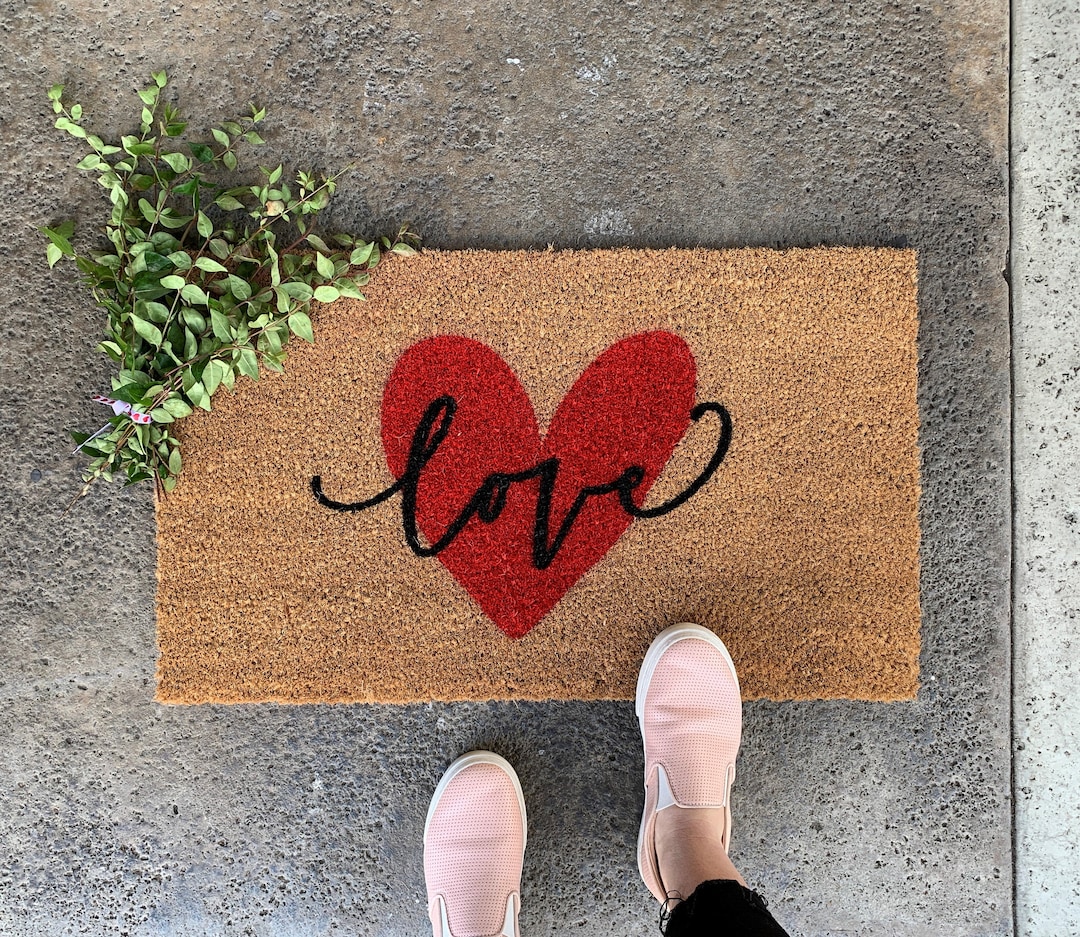 Valentine's Welcome Mat, Spring Door Mat, Heart Decor, Valentine's ...